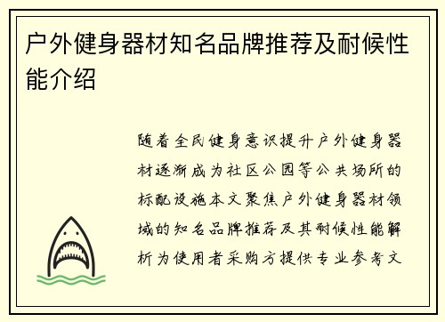 户外健身器材知名品牌推荐及耐候性能介绍